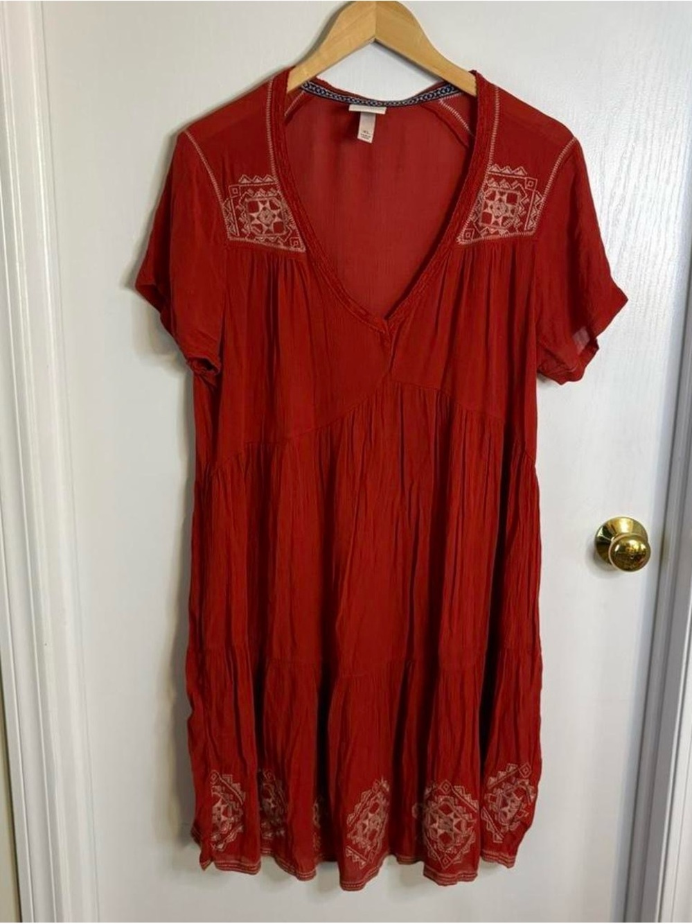 Knox Rose Babydoll Dress XL Embroidered Knee Length Tiered